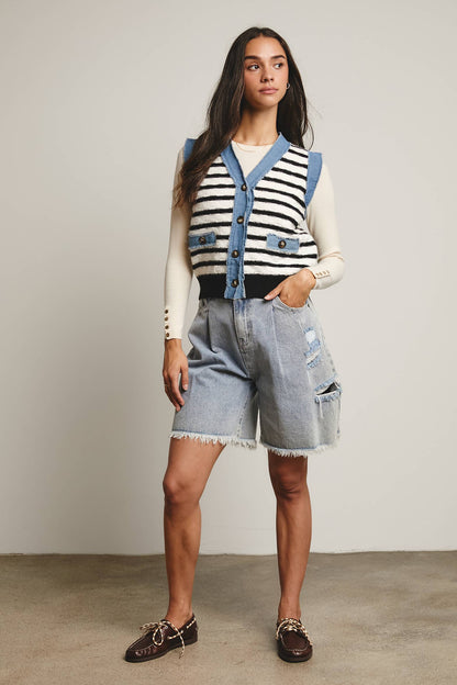 Denim Trim Knit Vest