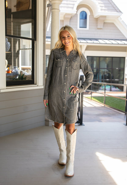 Whipstitch Denim Dress