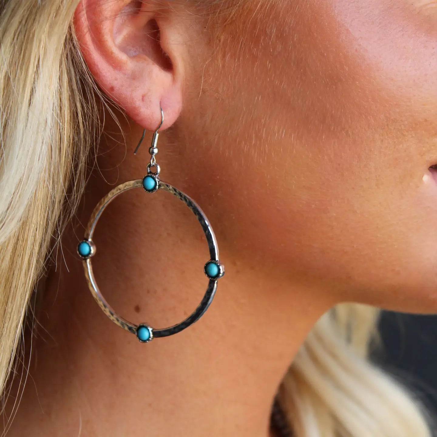 Hammered Hoop Earrings Silver