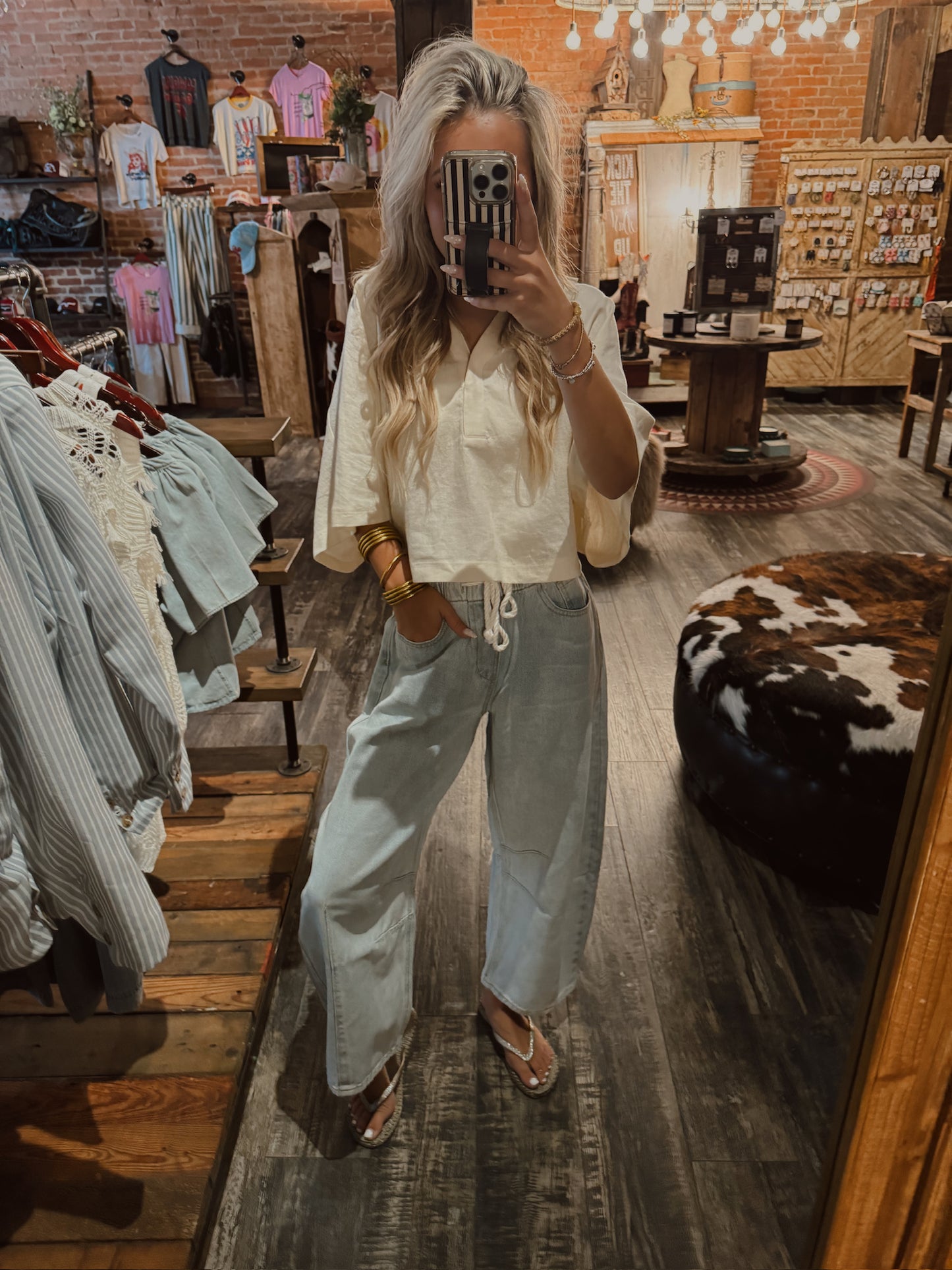 Drawstring Barrel Jeans