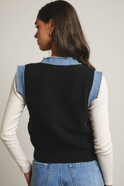 Denim Trim Knit Vest