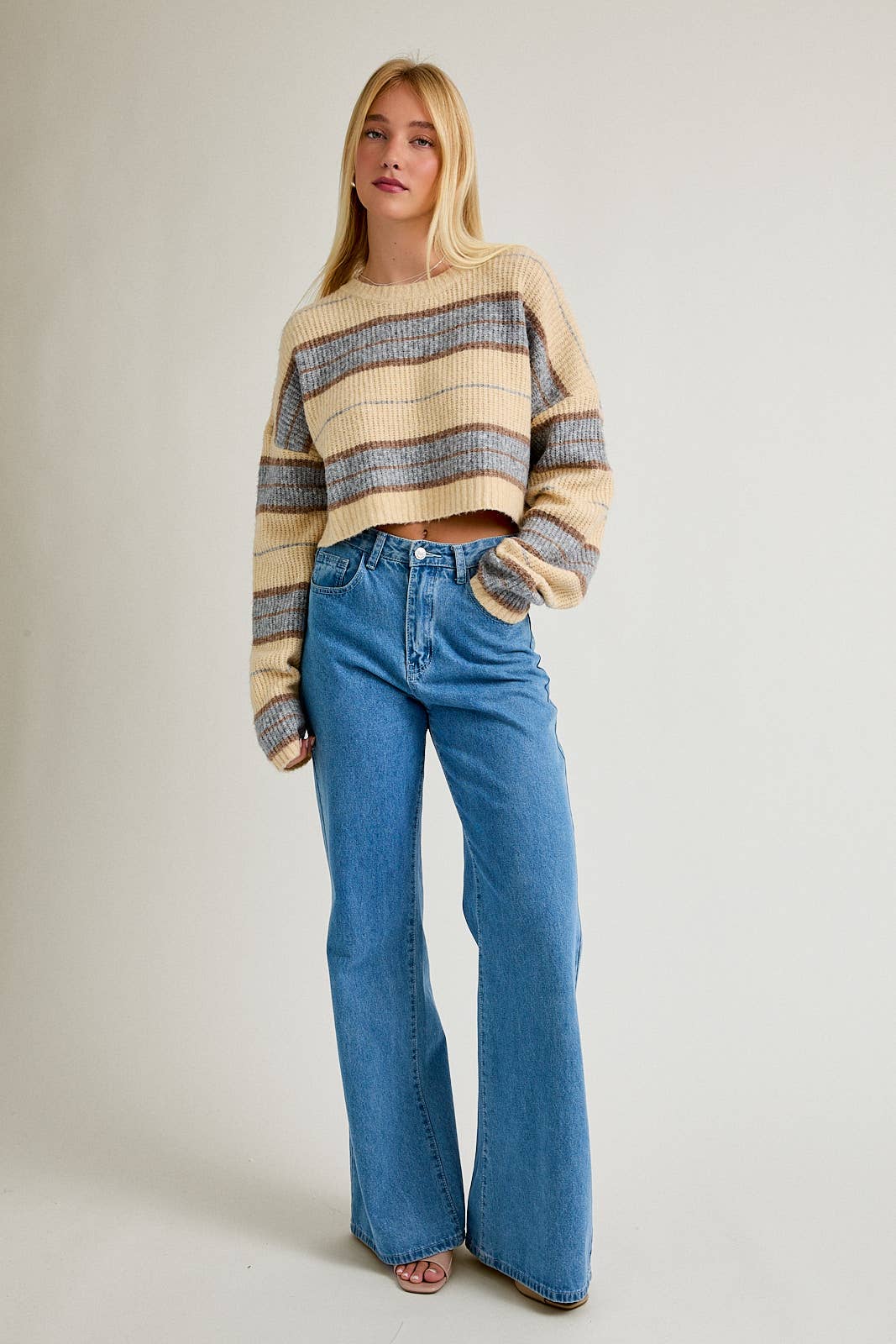 Oversize Crop Stripe Sweater