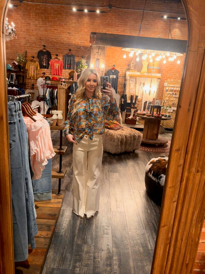 Howdy Hanny Long Sleeve Yeehaw Tie Top