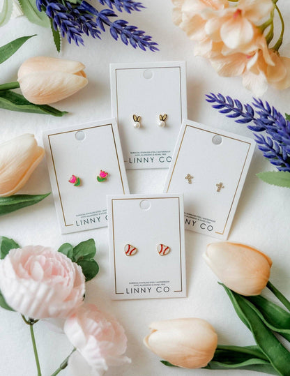 Screwback Stud Earrings - Clara Cross Gold Sparkle