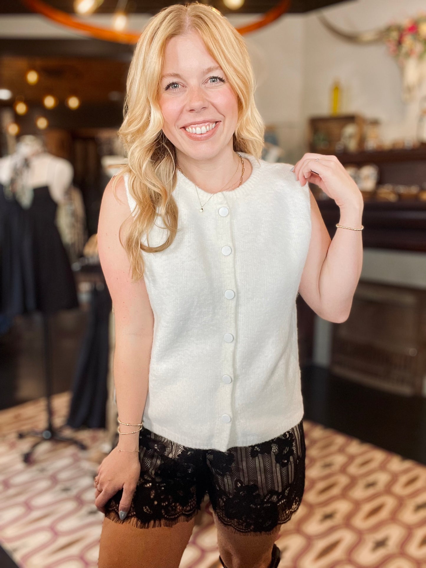 Karlie Sleeveless Buttoned Sweater