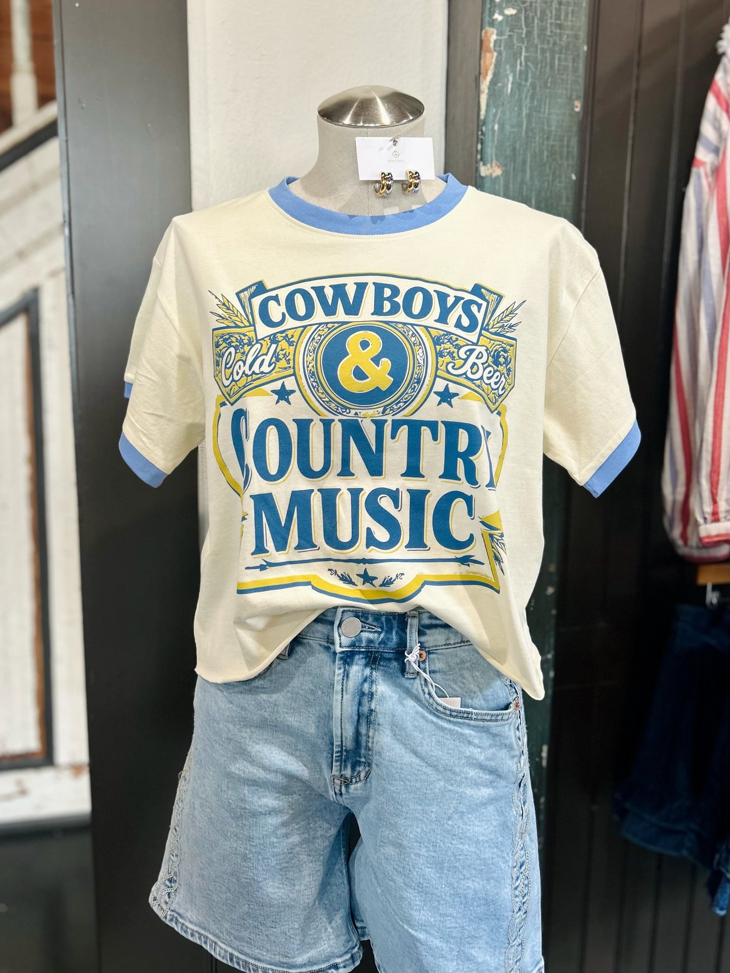 Cowboys & Country Music Blue Trim Crop