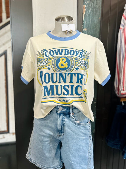 Cowboys & Country Music Blue Trim Crop