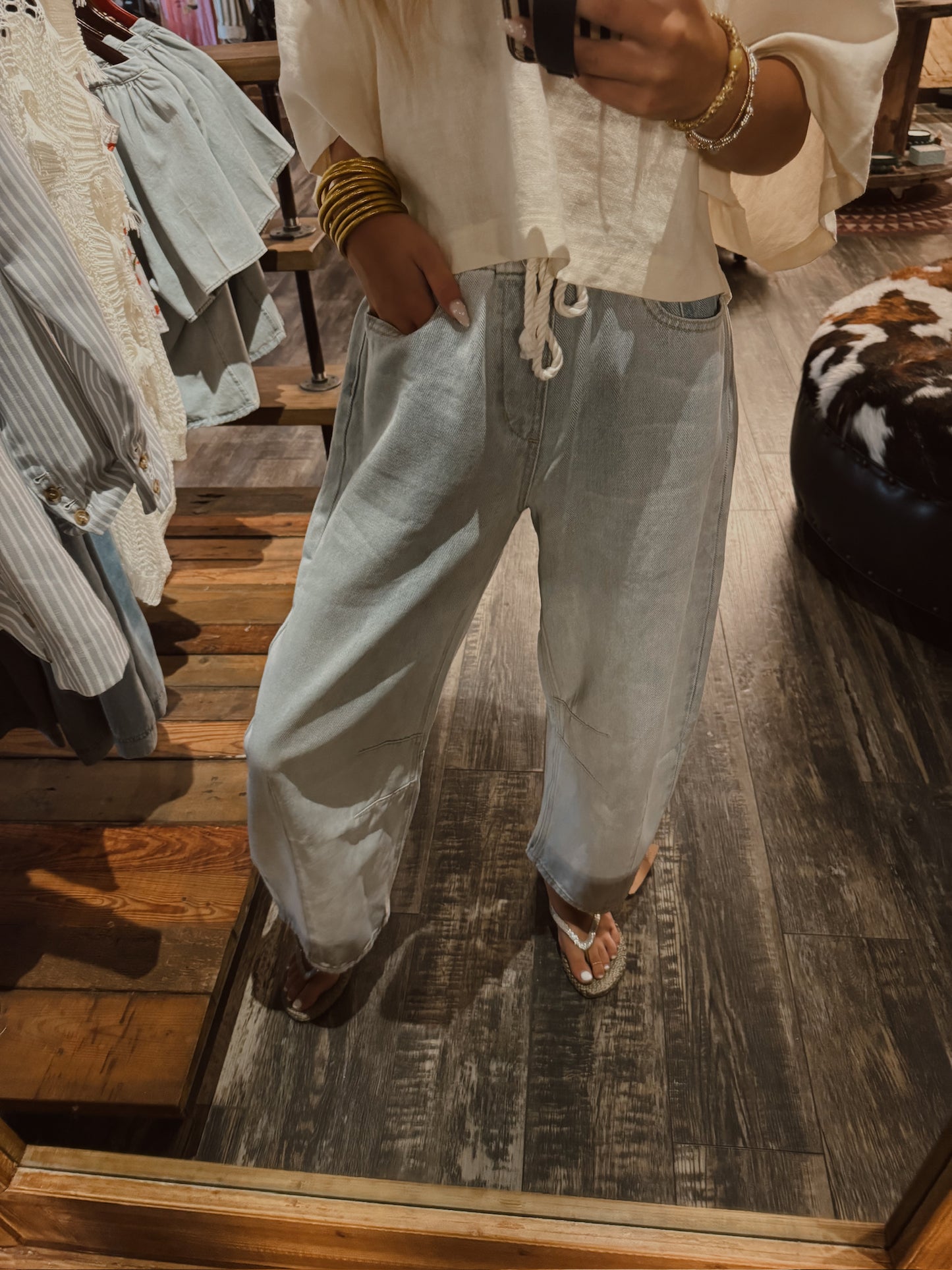 Drawstring Barrel Jeans