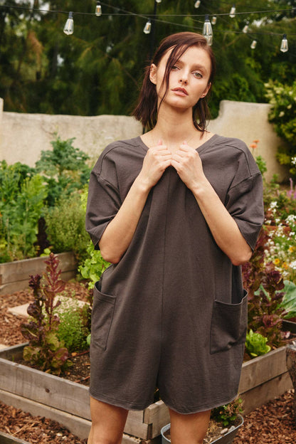 Deep V-back Jersey Mini Romper