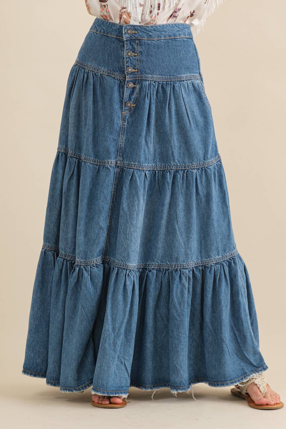 Top Tier Denim Maxi Skirt