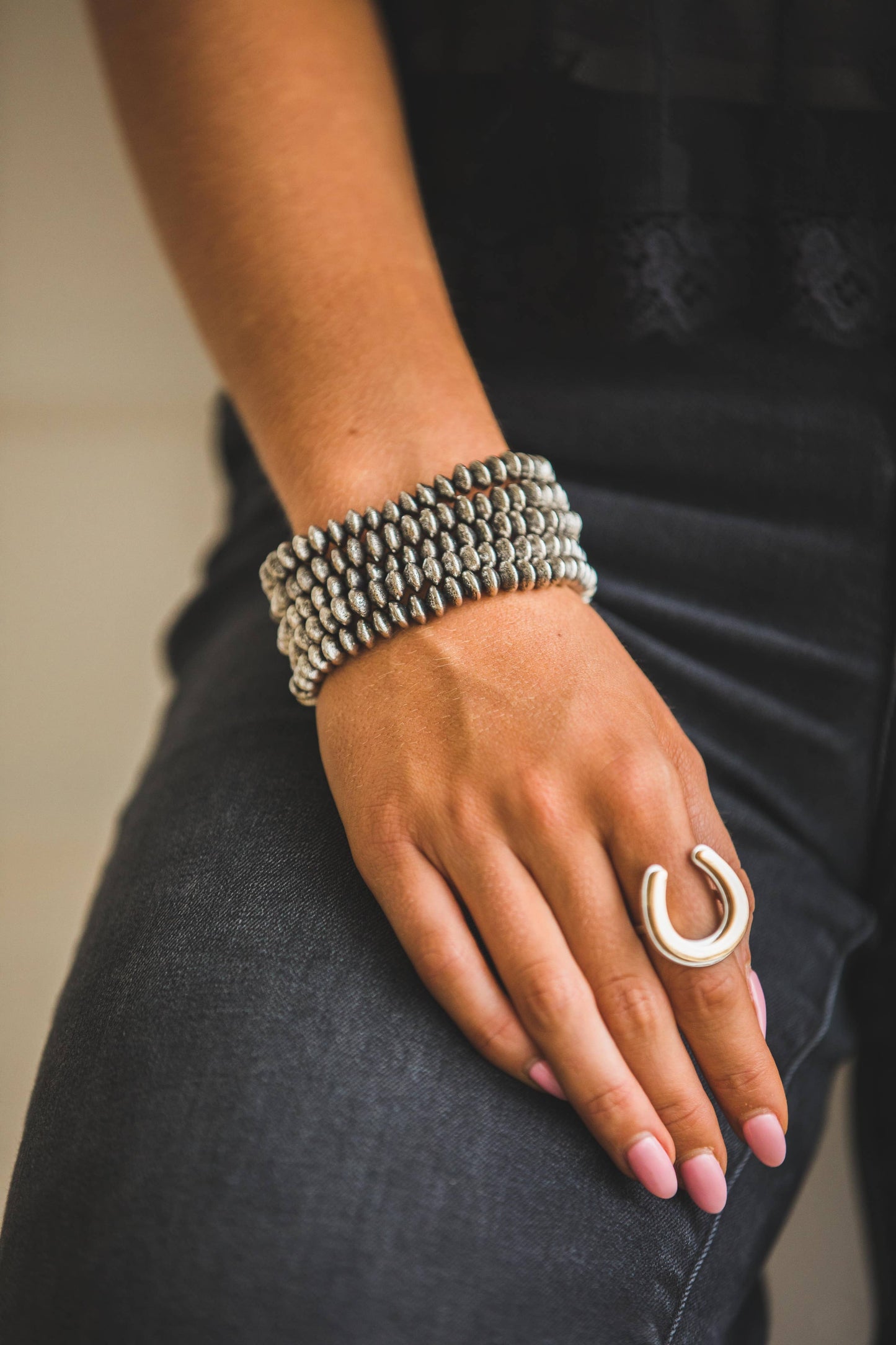 18K Gold Plated Burnished Bead Stretch Bracelet