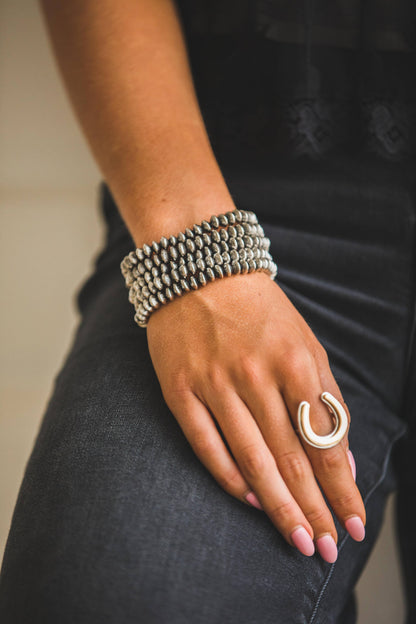 18K Gold Plated Burnished Bead Stretch Bracelet