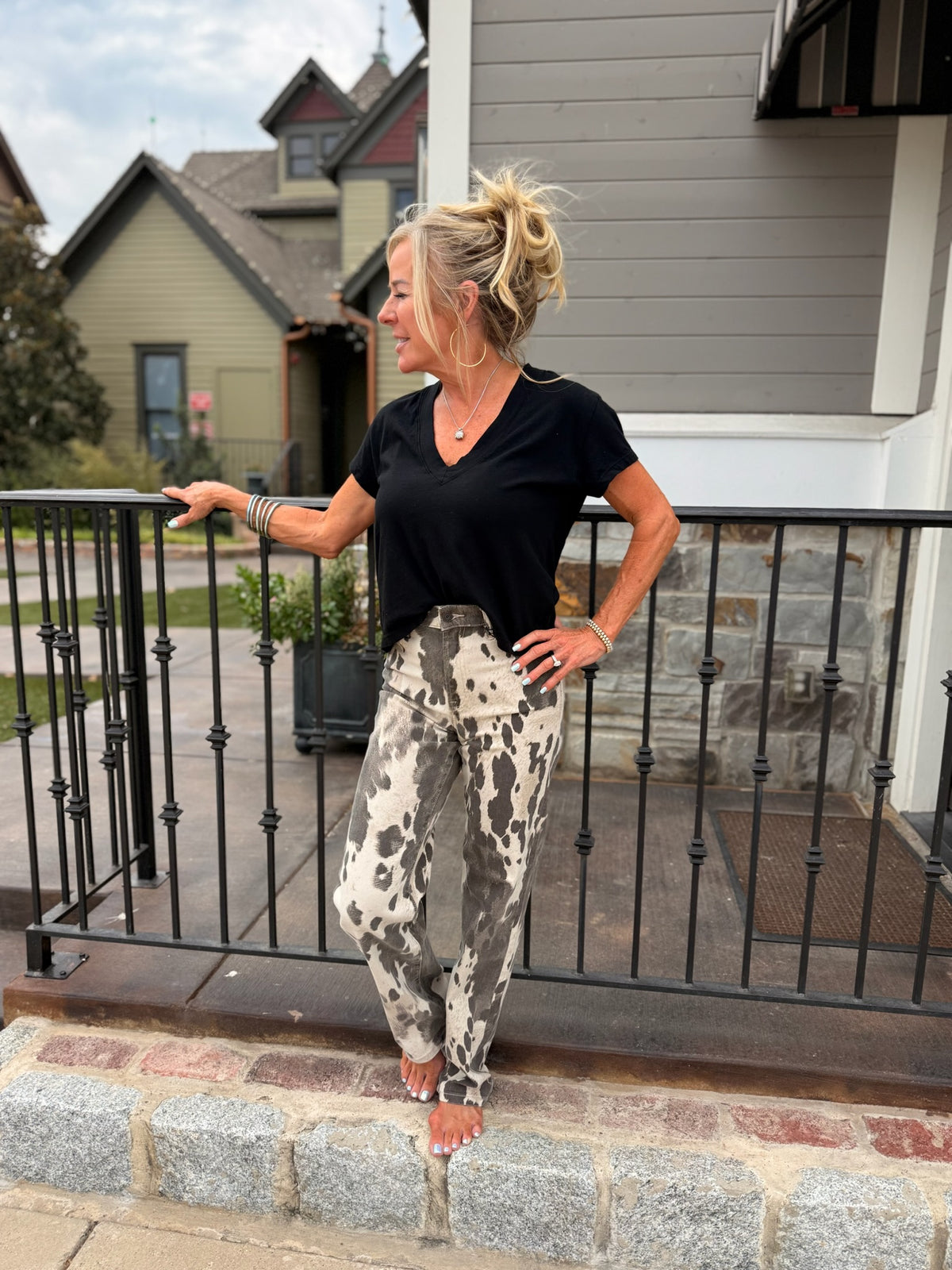 Ella Cow Print Straight Jean