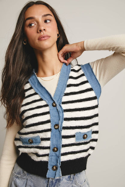 Denim Trim Knit Vest