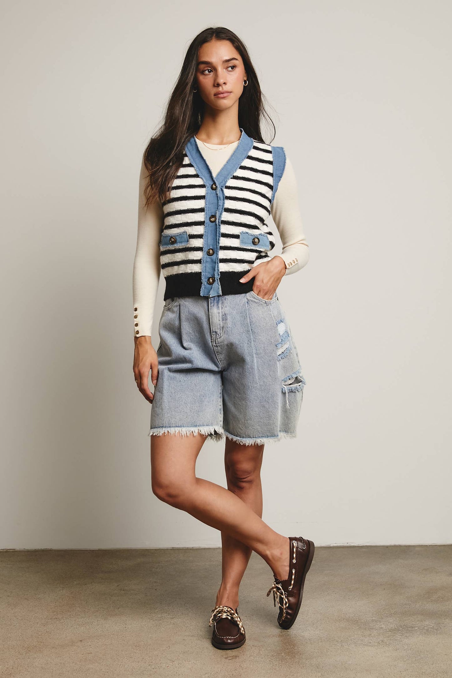 Denim Trim Knit Vest
