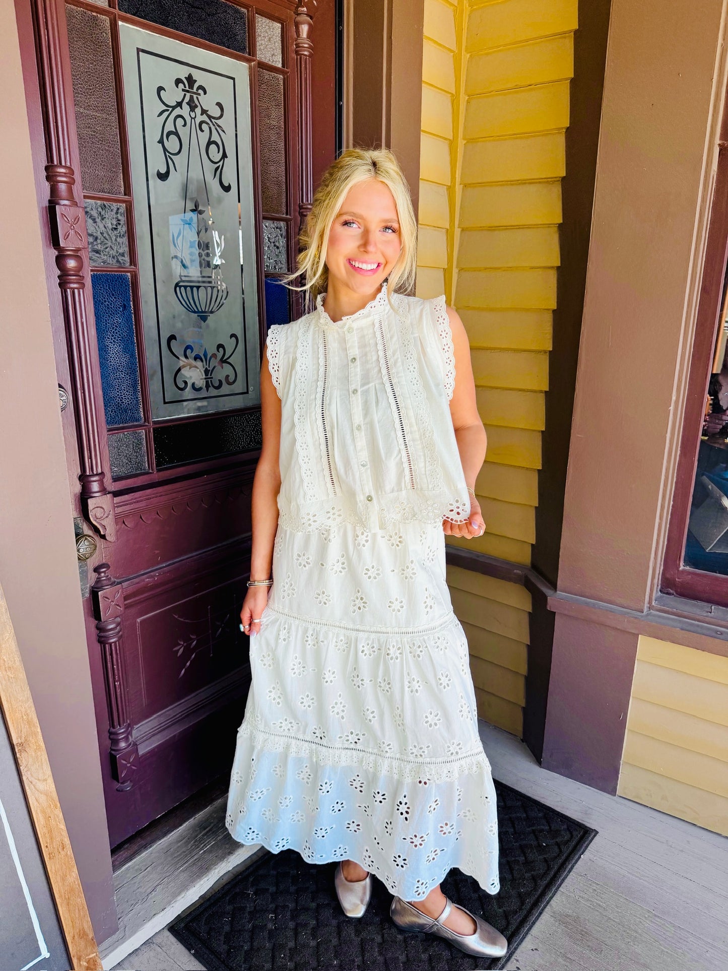 Marci Eyelet Button Top