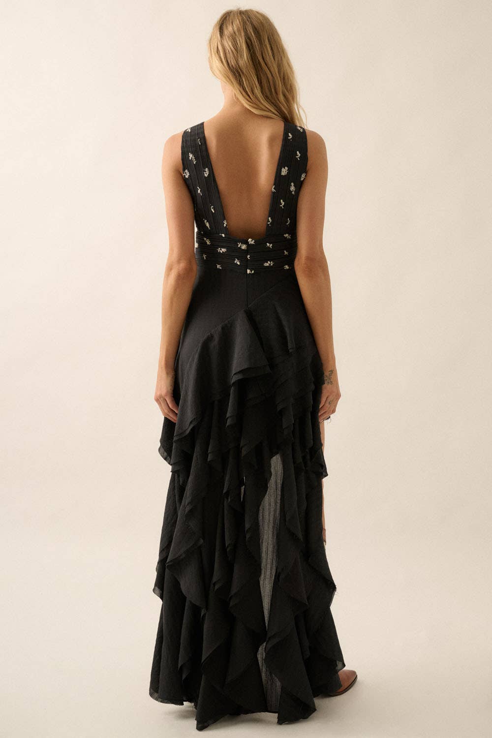 Asymmetric Ruffle Maxi Dress