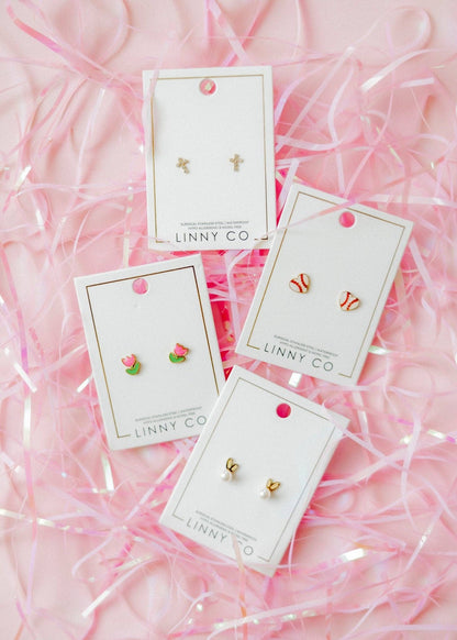 Screwback Stud Earrings - Clara Cross Gold Sparkle