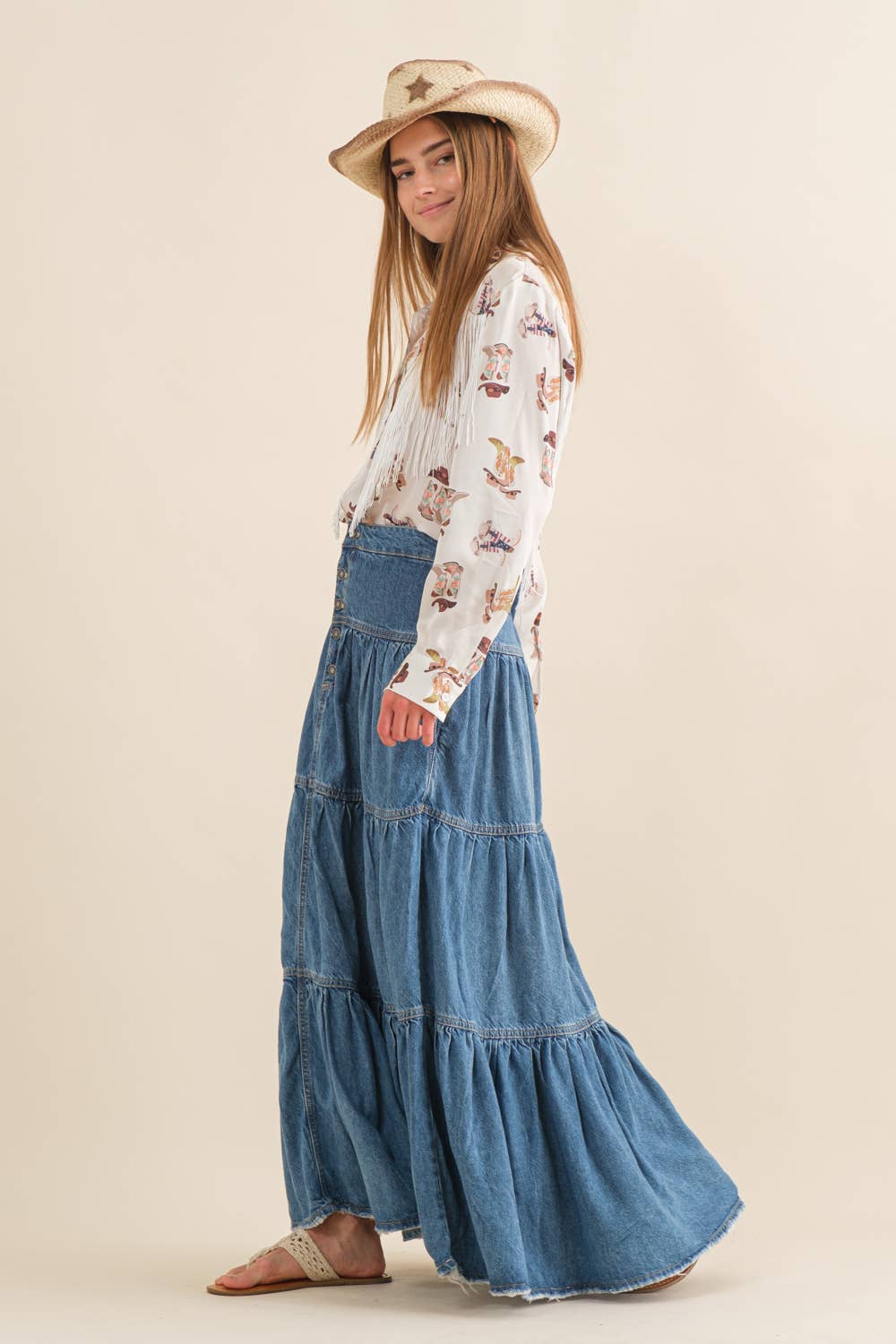 Top Tier Denim Maxi Skirt