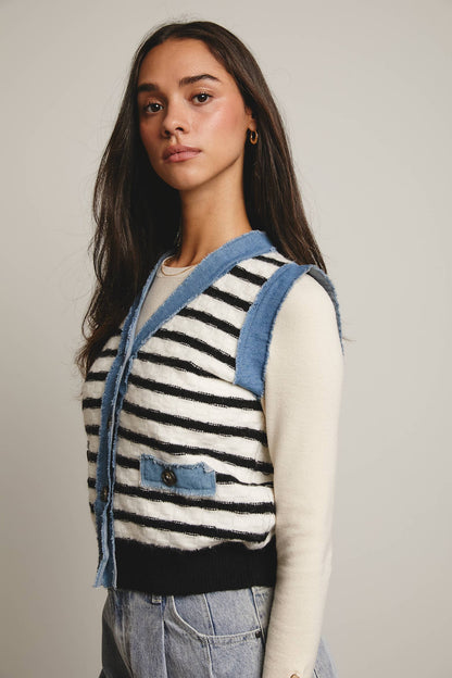 Denim Trim Knit Vest