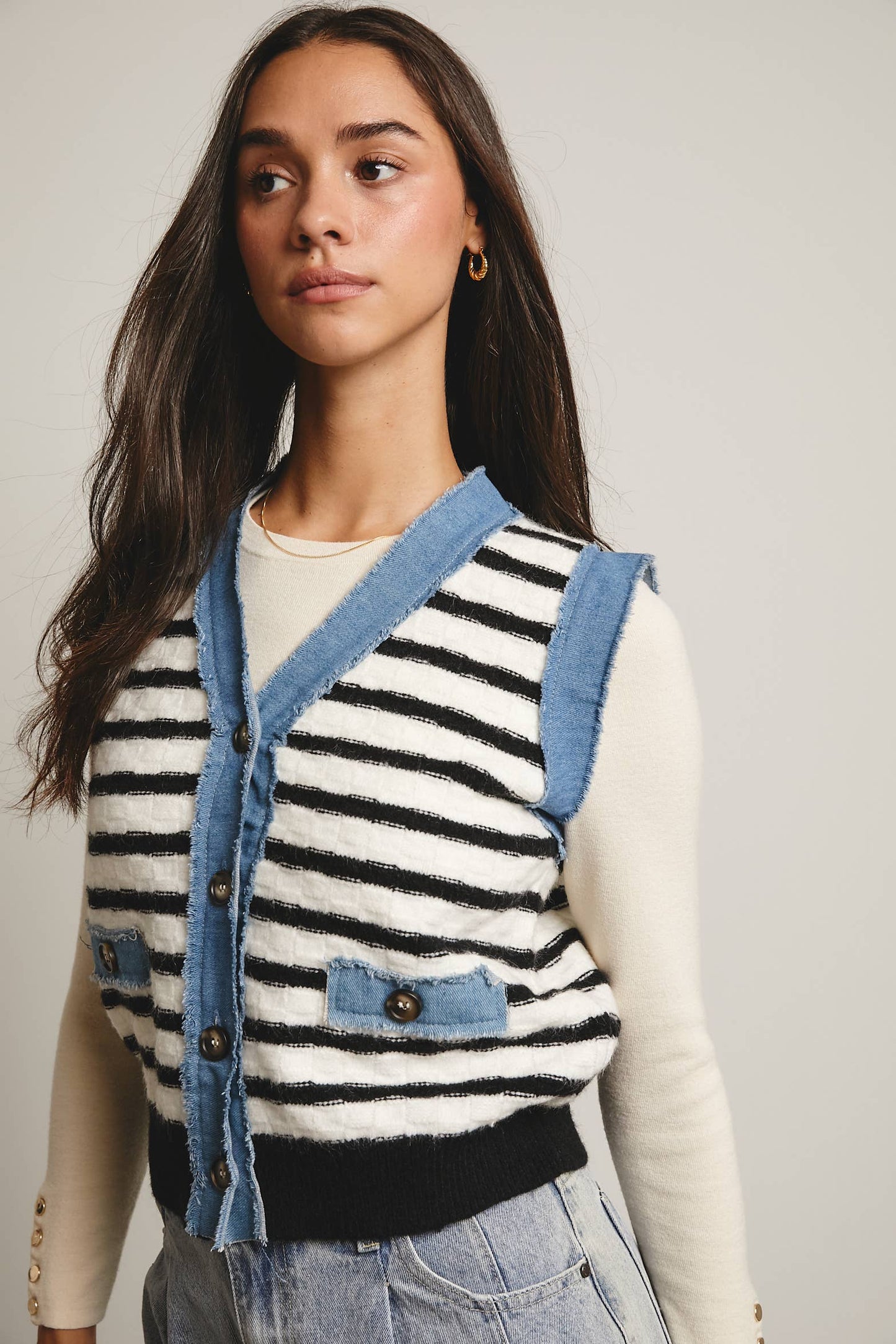 Denim Trim Knit Vest
