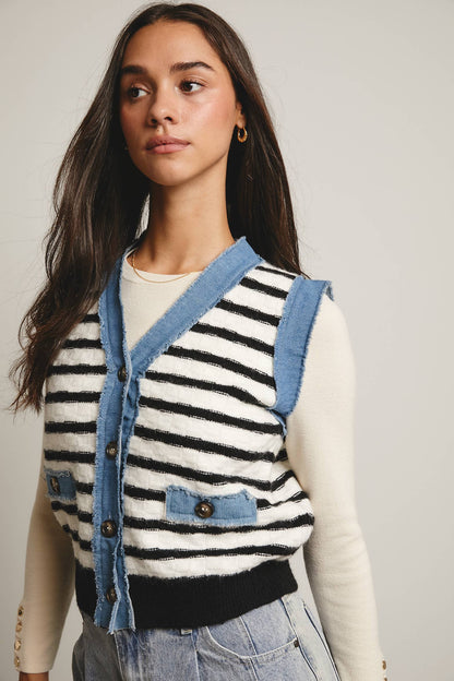 Denim Trim Knit Vest