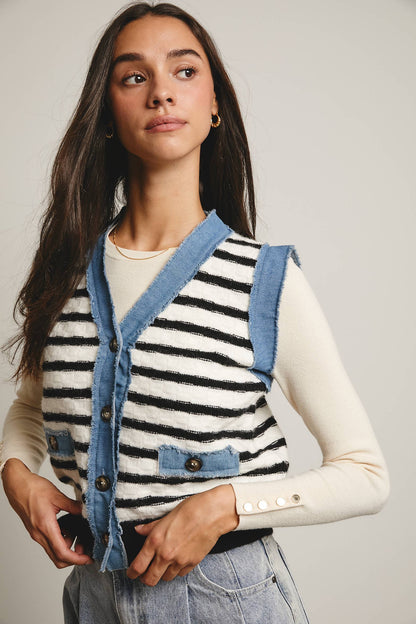 Denim Trim Knit Vest