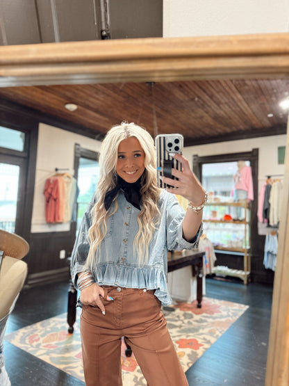 Softest Denim Flutter Top