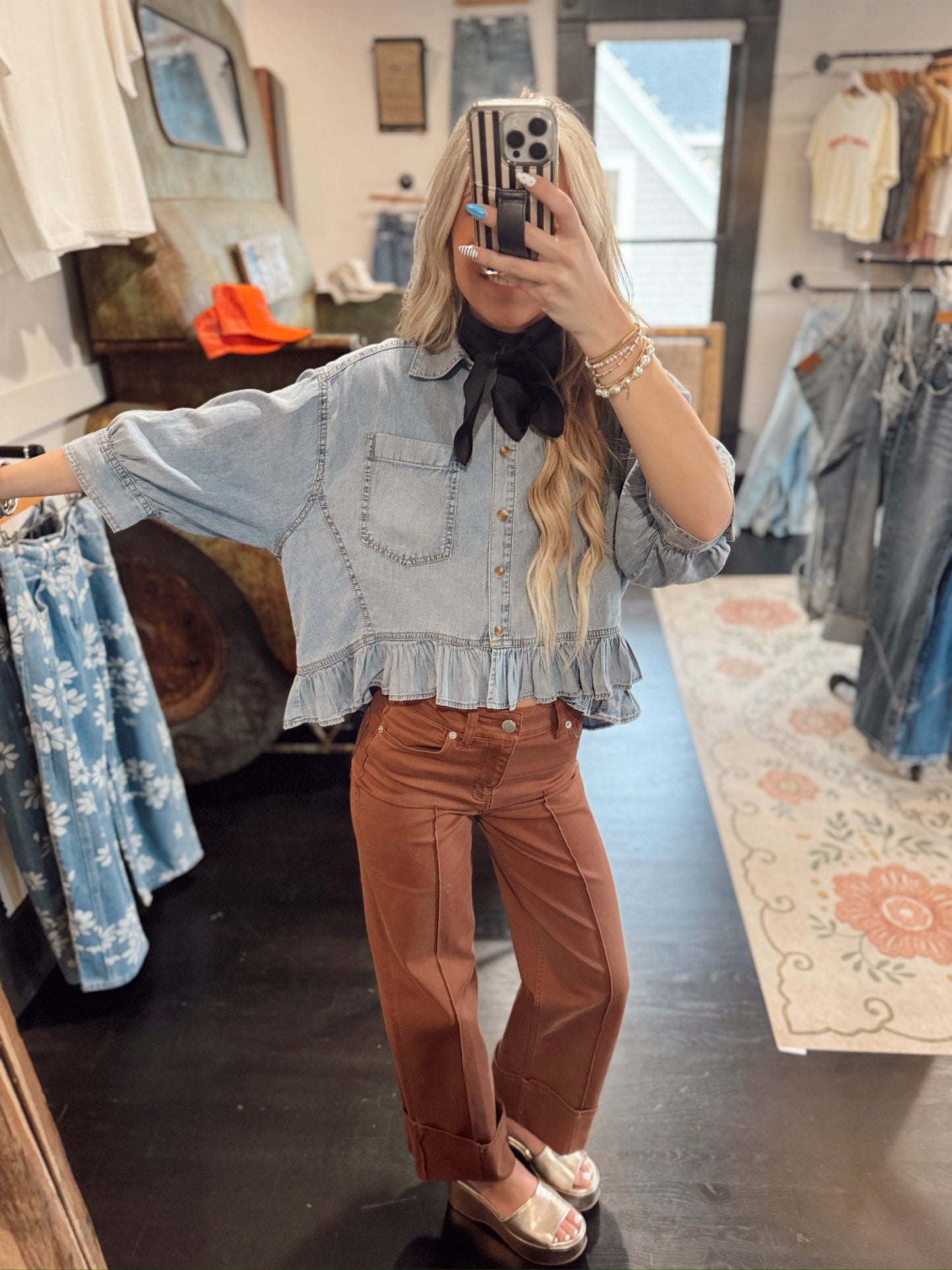 Softest Denim Flutter Top