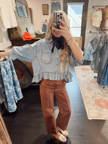 Softest Denim Flutter Top