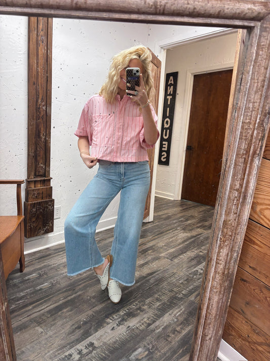 Just Peachy Crop Button Down