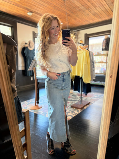 Lace Puff Sleeve Knit Top