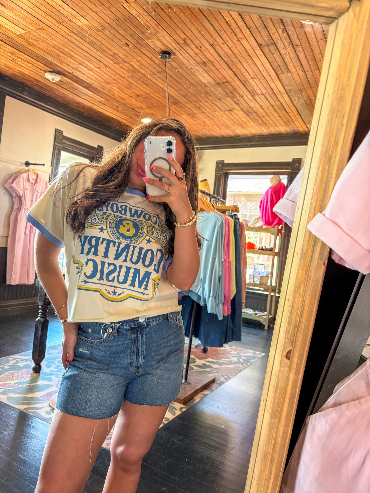 Cowboys & Country Music Blue Trim Crop