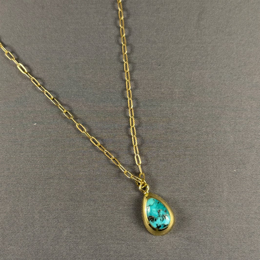 Teardrop Paperclip Brass Necklace