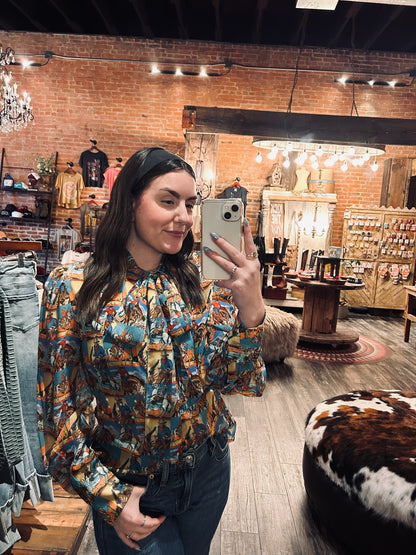 Howdy Hanny Long Sleeve Yeehaw Tie Top