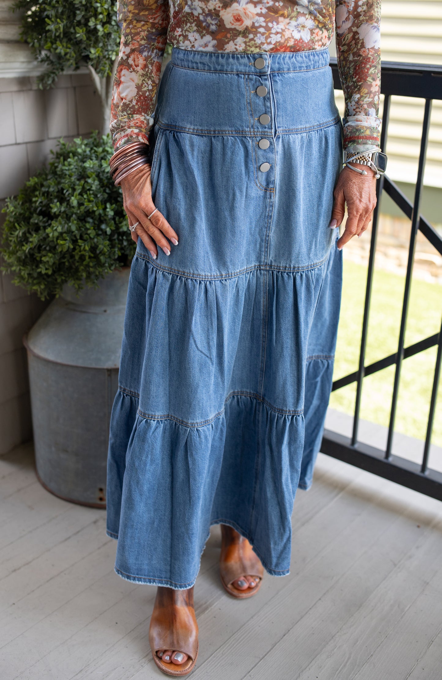 Top Tier Denim Maxi Skirt