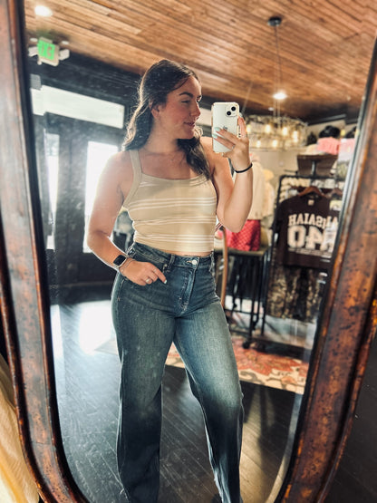 Khaki Stripe Crop Tank