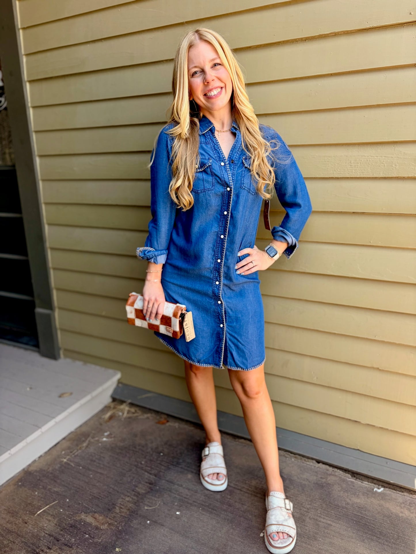 Whipstitch Denim Dress