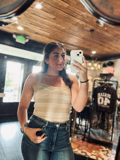 Khaki Stripe Crop Tank