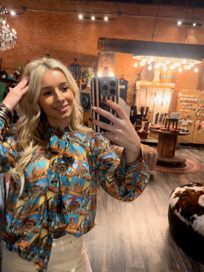 Howdy Hanny Long Sleeve Yeehaw Tie Top