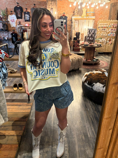 Cowboys & Country Music Blue Trim Crop