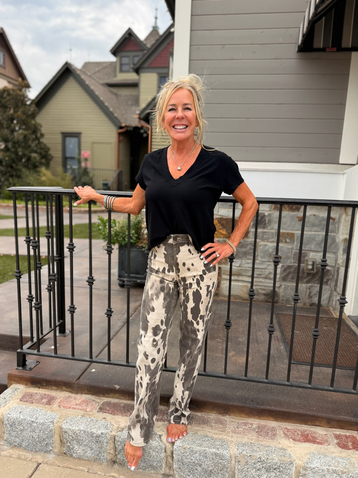 Ella Cow Print Straight Jean