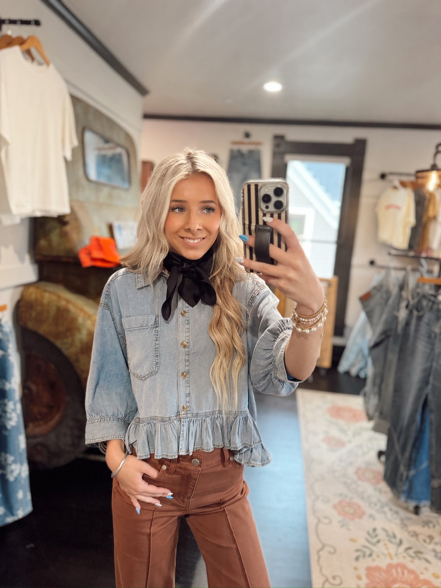 Softest Denim Flutter Top