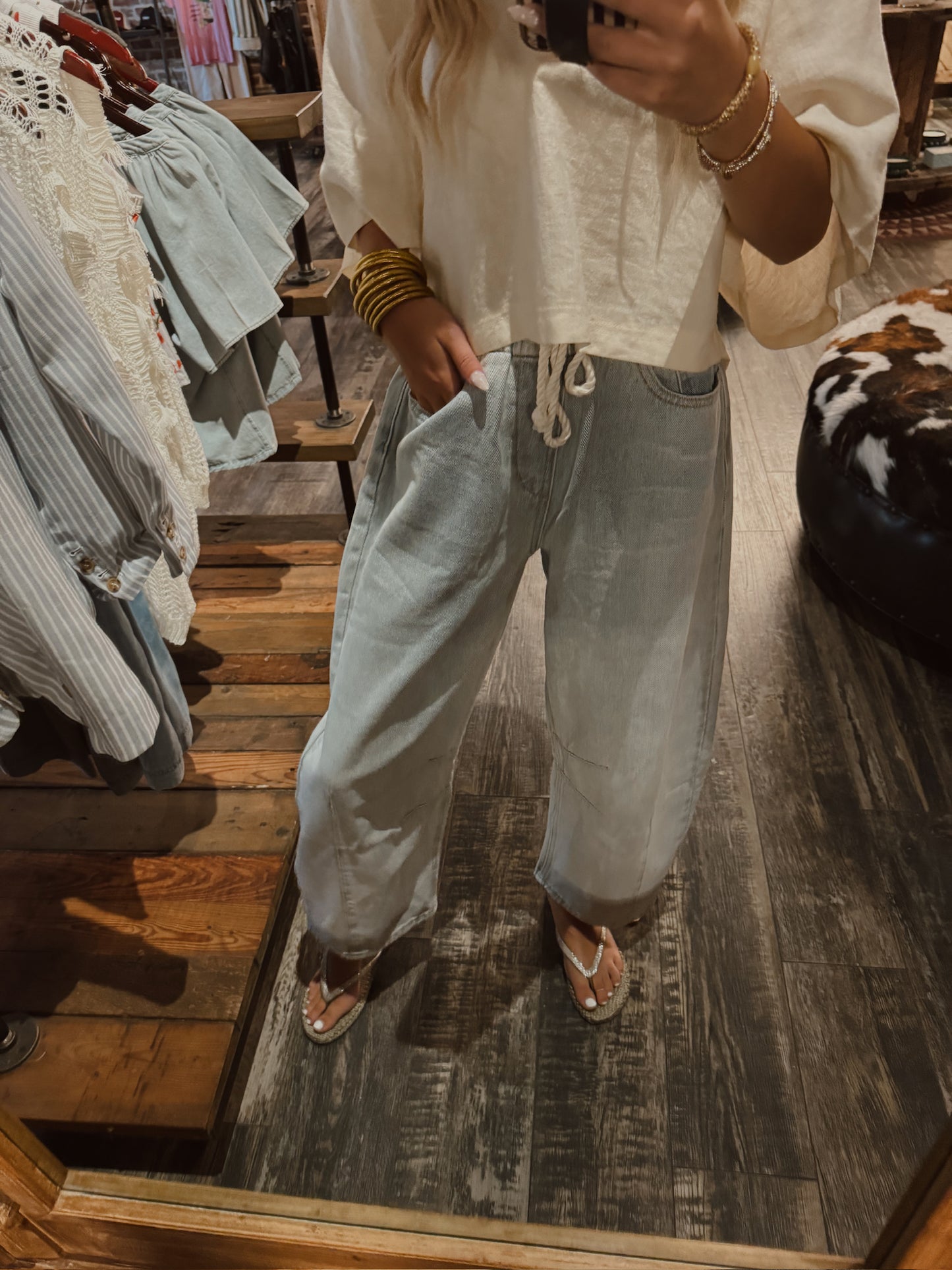 Drawstring Barrel Jeans