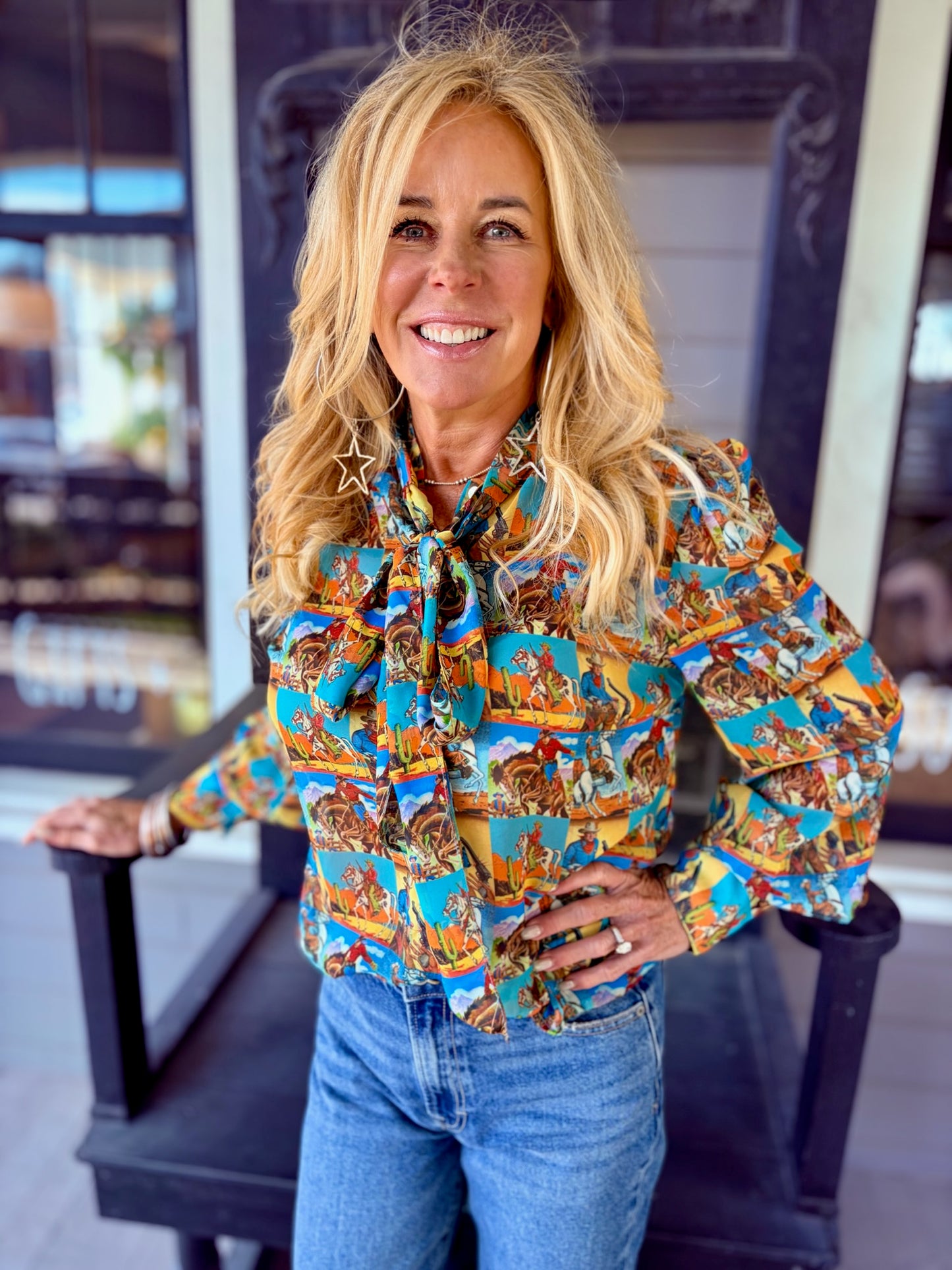 Howdy Hanny Long Sleeve Yeehaw Tie Top