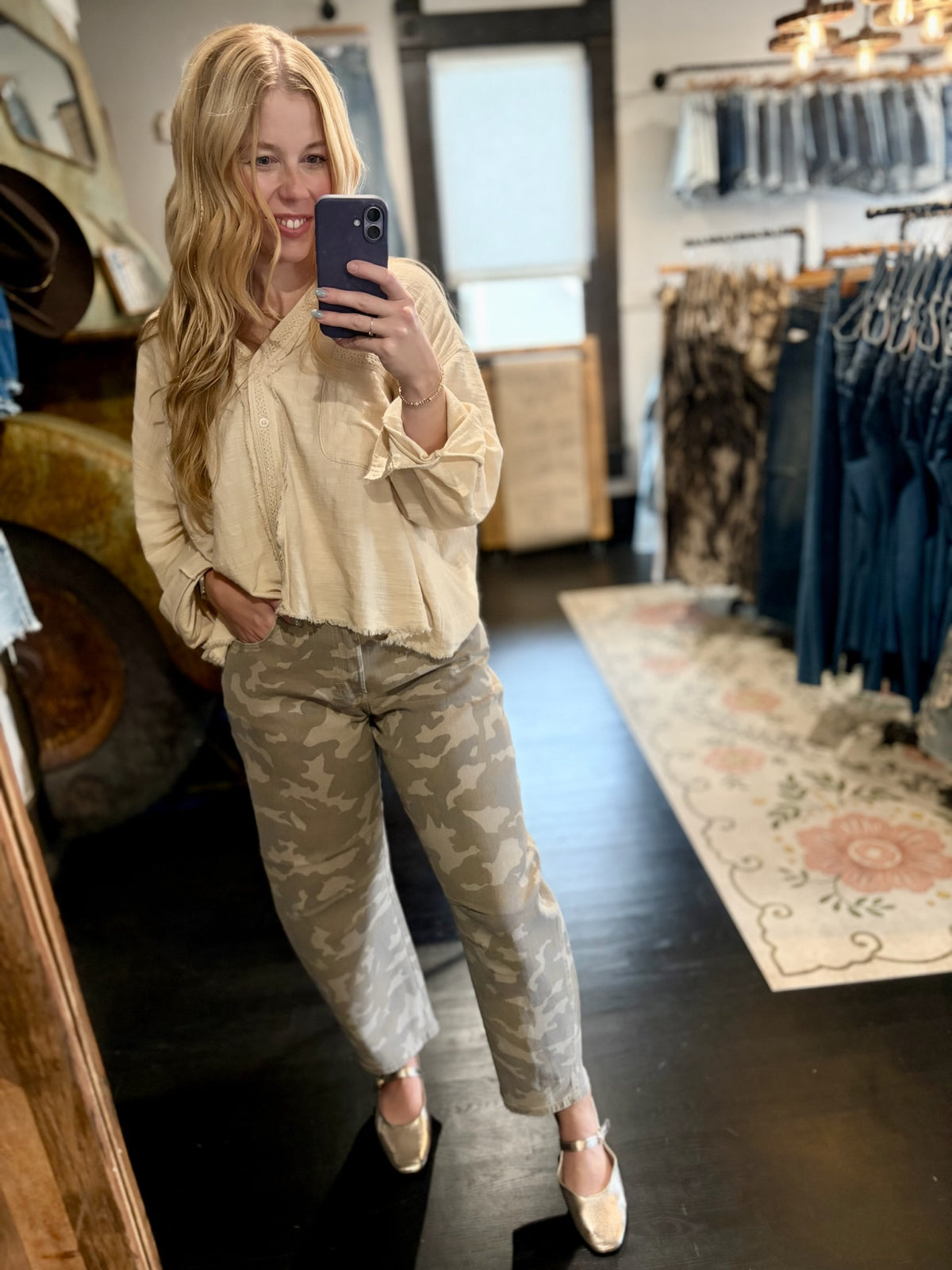 Got My Back Camo Barrel Jean