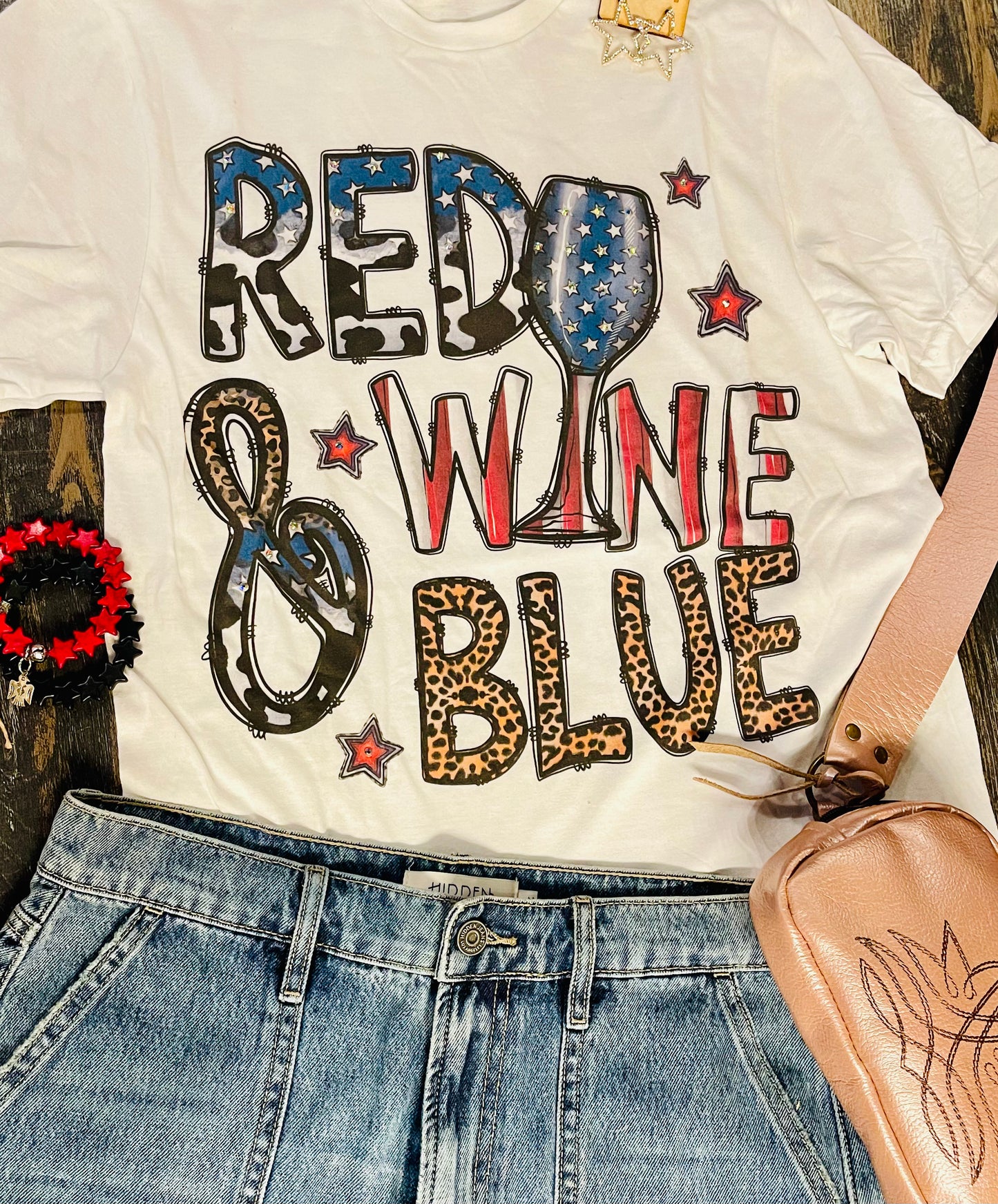 Red Wine & Blue Bling Tee