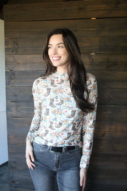 FLORAL BOOTS MESH TOP