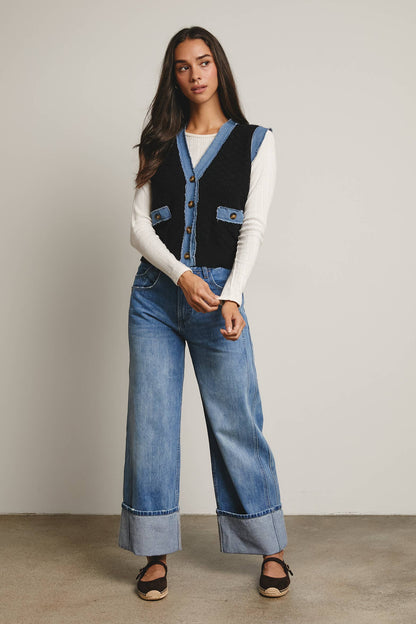 Denim Trim Knit Vest