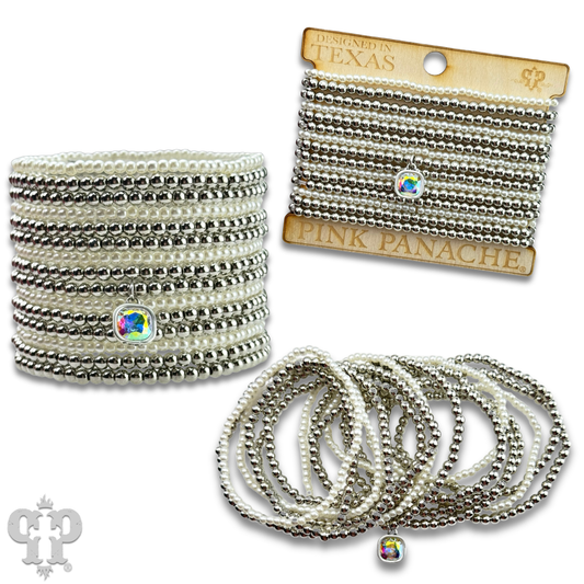 Pearl bead Silver bracelet with crystal